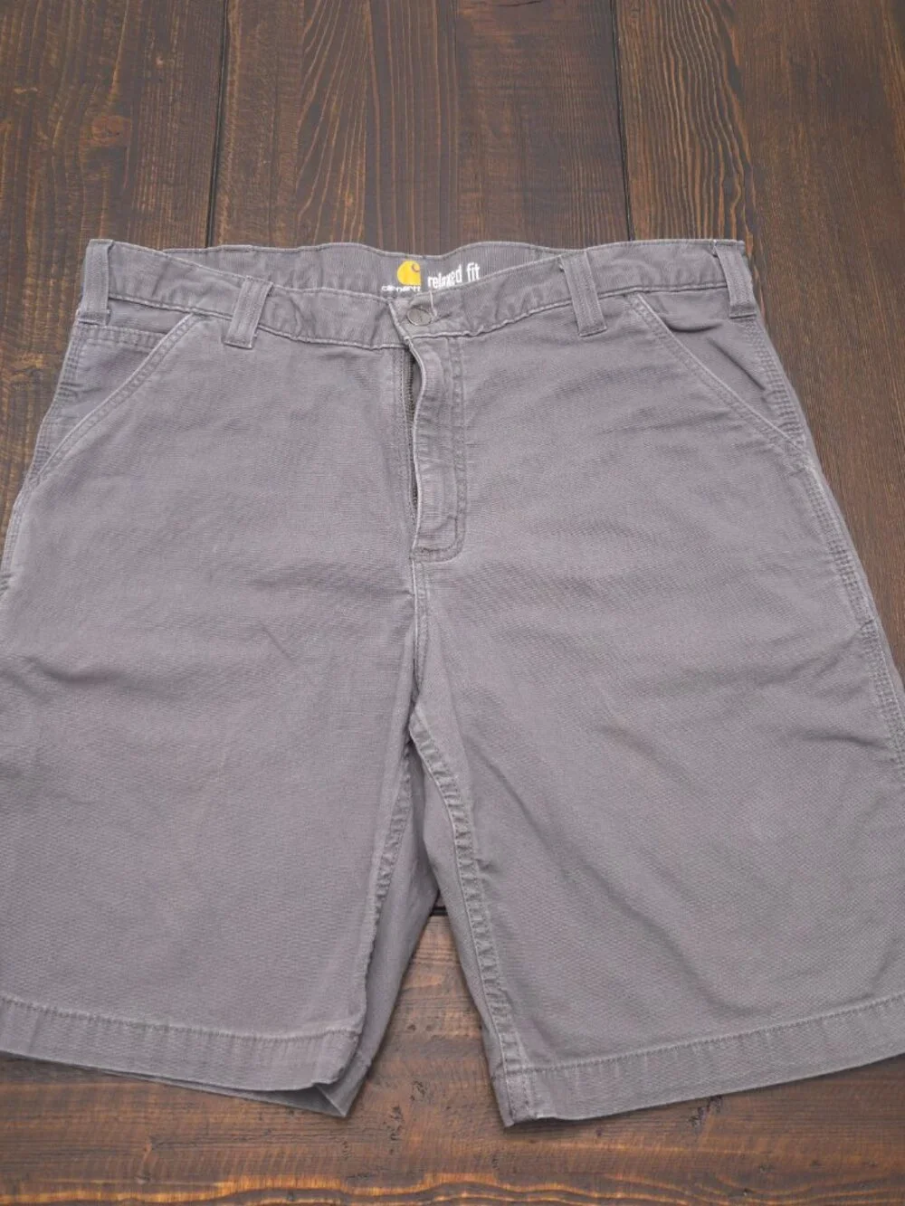 Carhartt Shorts Mens 36 Gray Relaxed Fit Carpenter Canvas Logo Work 9